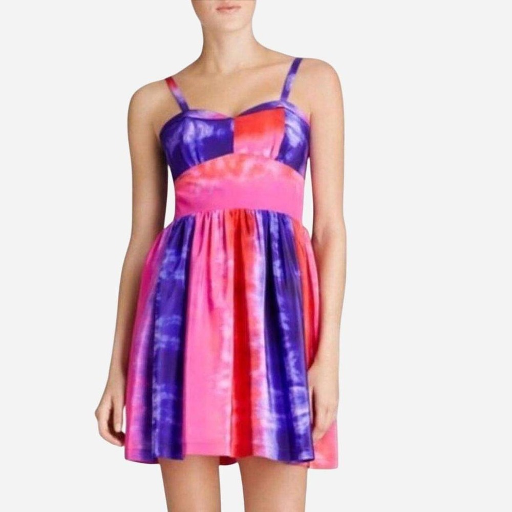 Amanda Uprichard Tie-Dye Silk Lined Mini Dress Sweetheart Neckline A-Line Small